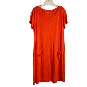 EILEEN FISHER Hemp Organic Cotton Twist relaxed fit pumpkin orange dress. Sz LRG